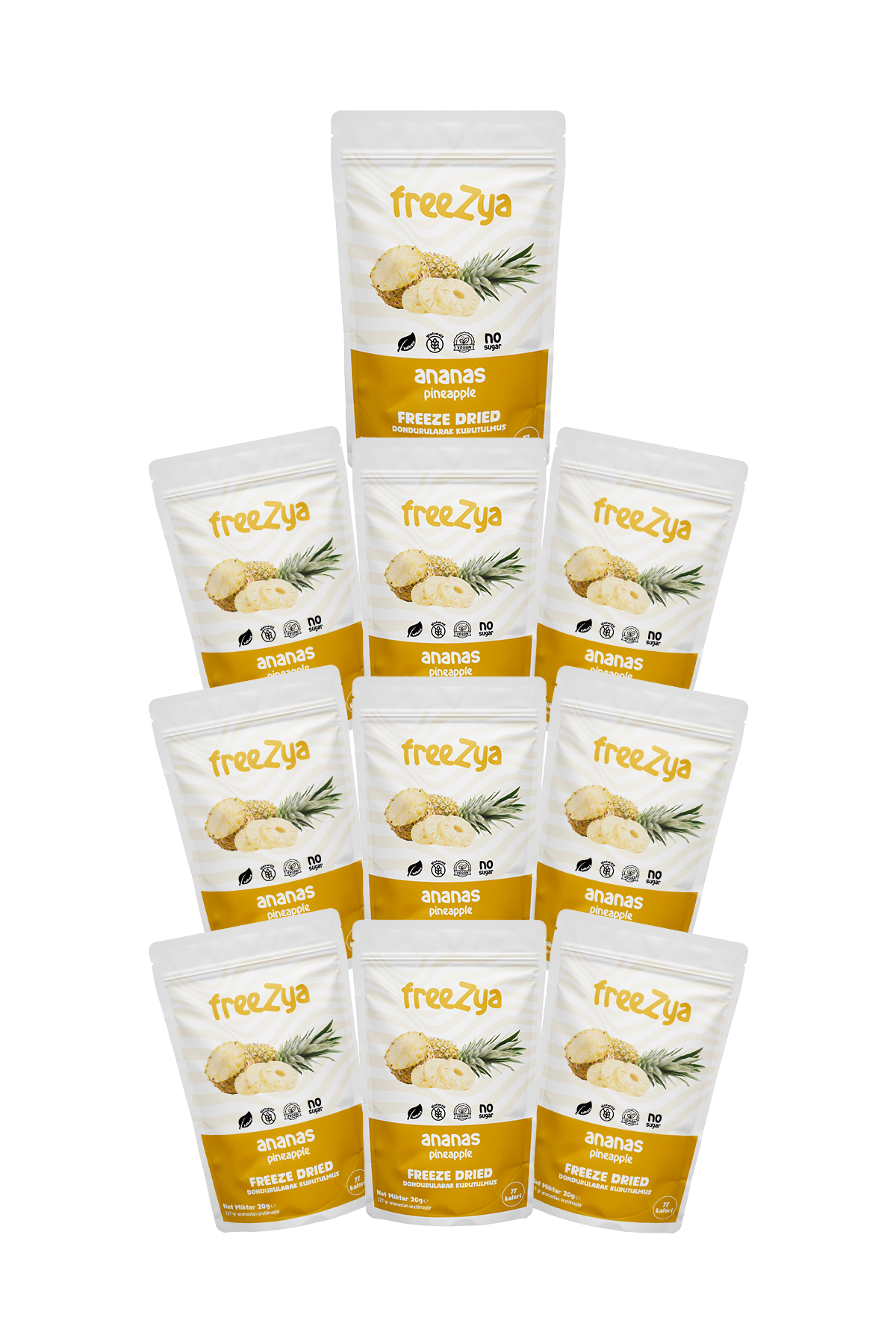 50'li Çoklu Paketler | Freeze Dry Kurutulmuş Ananas| Toptan Fiyat | Freezya